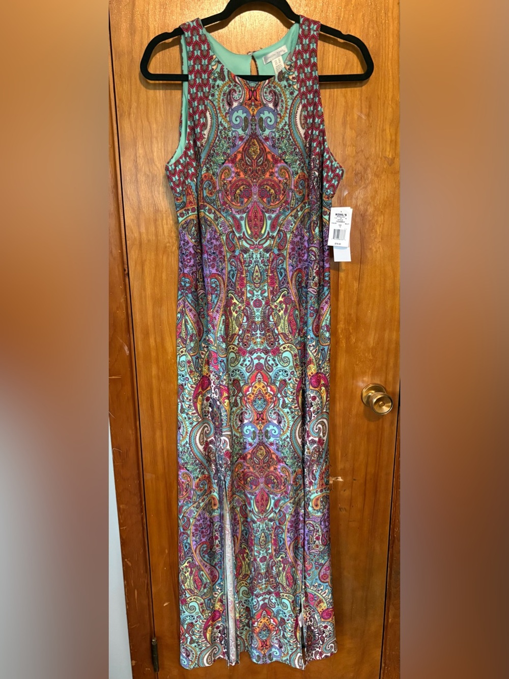Sleeveless Paisley Maxi Dress in Teal and Multi - Brand: London Times
